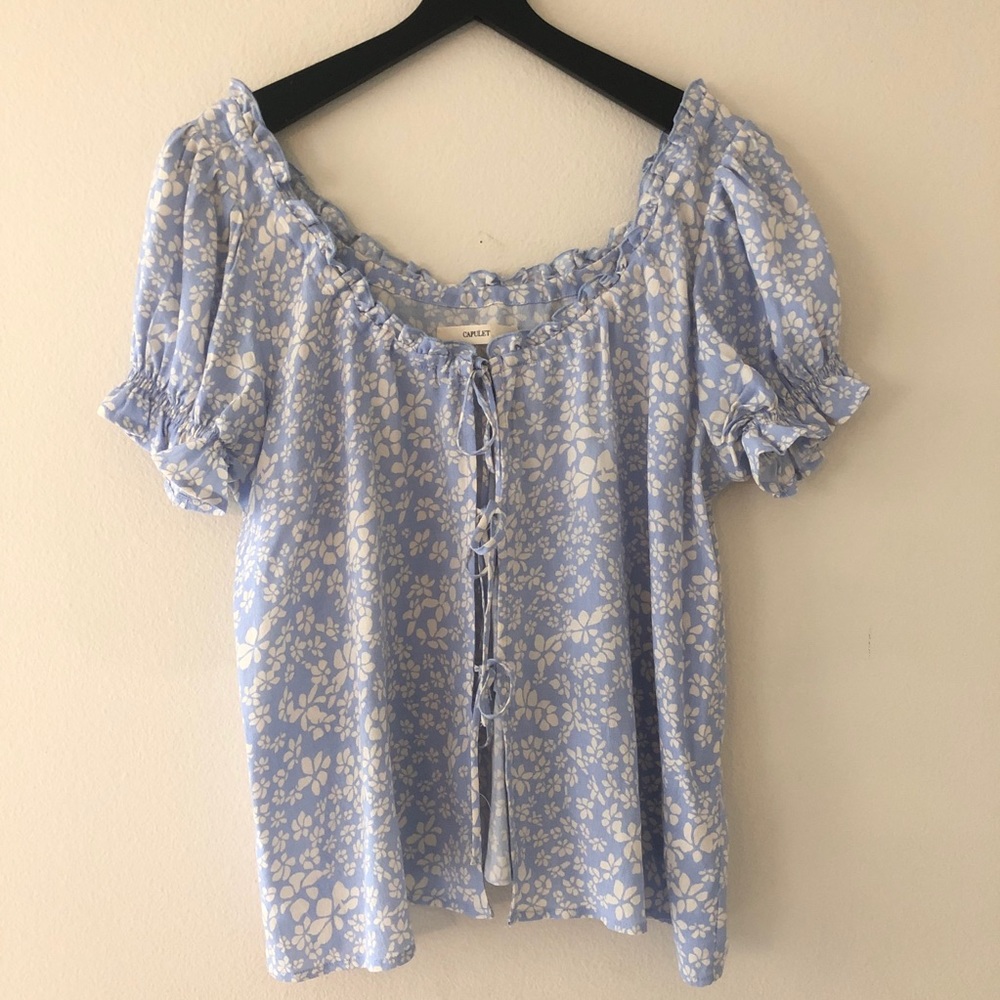 CAPULET ELEANOR LIGHT BLUE PRINTED FRONT TIE TOP - Picture 3 of 5